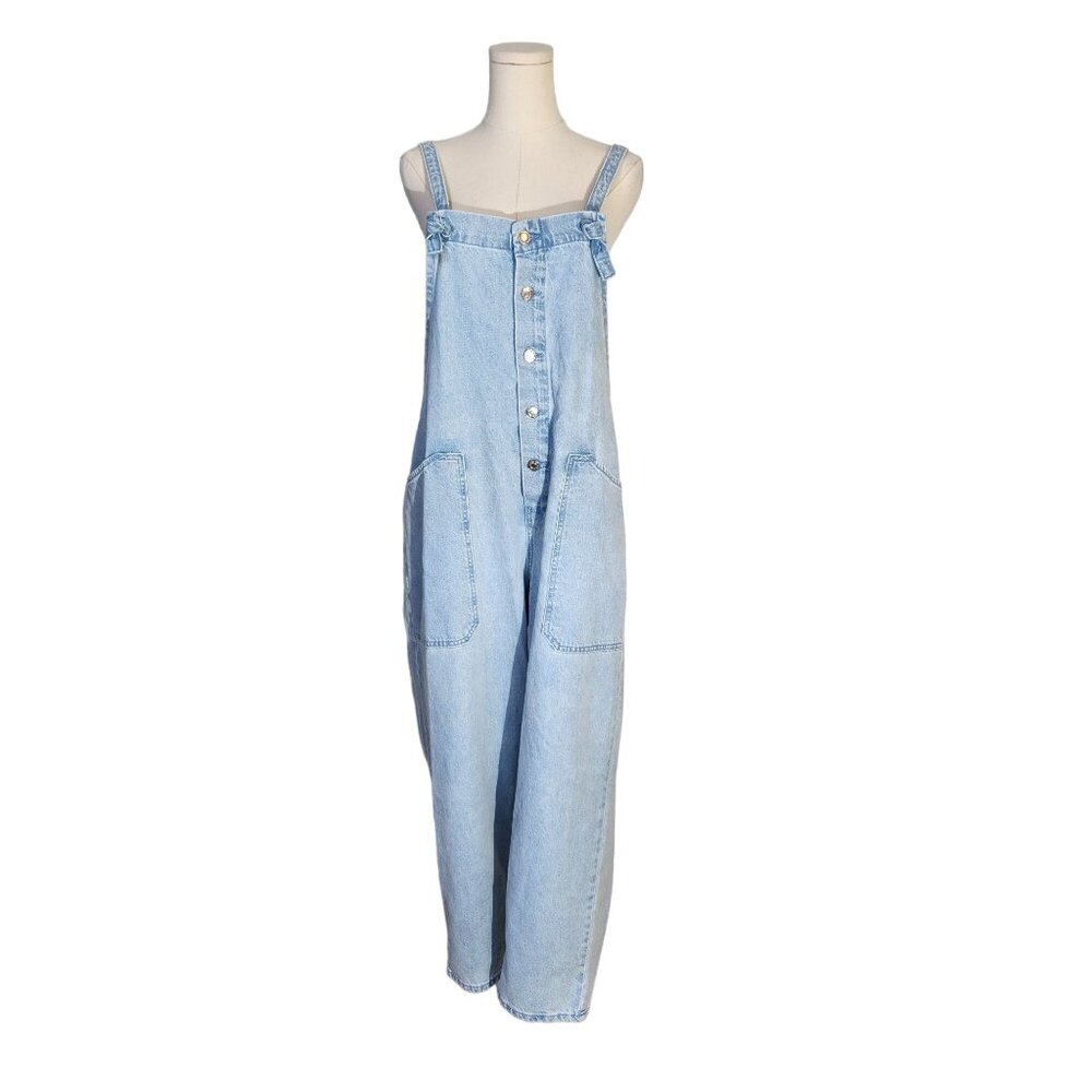 MNG Denim Light Blue Long Denim Button Down Overalls New With Tags Womens Size L